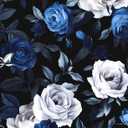 Black Foral Wallpaper Peel and Stick Dark Blue White Rose Contact Paper, Self-Adhesive Removable Vintage Flower Wall Paper for Bedroom Countertop Desk Cabinets Decor 17.4" x 118" Renter Friendly