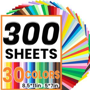 300 Sheets 120 GSM Colored Paper 8.5" X 11" & 5" X 7" Construction Paper 30 Assorted Colors Construction Paper Bulk Colored Printer Paper for DIY Crafts School Supplies Card Making Cricut