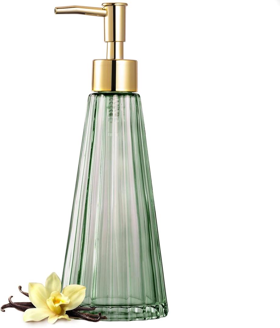 EMPO Vintage Elegant Glass Soap Dispenser, Liquid Soap/Sanitizer/Shampoo Bottle with Pump, Rustic Farmhouse Decor Crystal Hand Soap Dispenser for Kitchen Sink, Bathroom Accessories (Sage Green) (Standard)