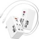 4-in-1 Retractable Wall Charger, 40W Retractable iPhone Charger Wall Plug with Dual 3ft Lightning + Type C Charging Cables, 4-Ports USB C Charger Foldable Block for iPhone 17 16 15 14 13 12 11 8 7