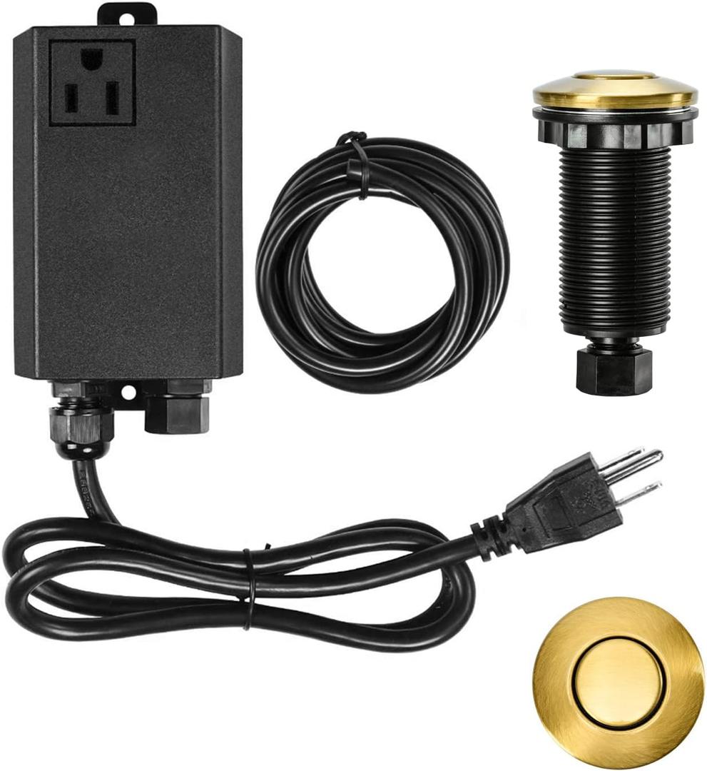 Garbage Disposal Air Switch Kit Single Outlet Sink Top Waste Disposal Long Stainless Steel Brushed Gold On/Off Air Button Food and Waste Disposals Part by Etoolcity