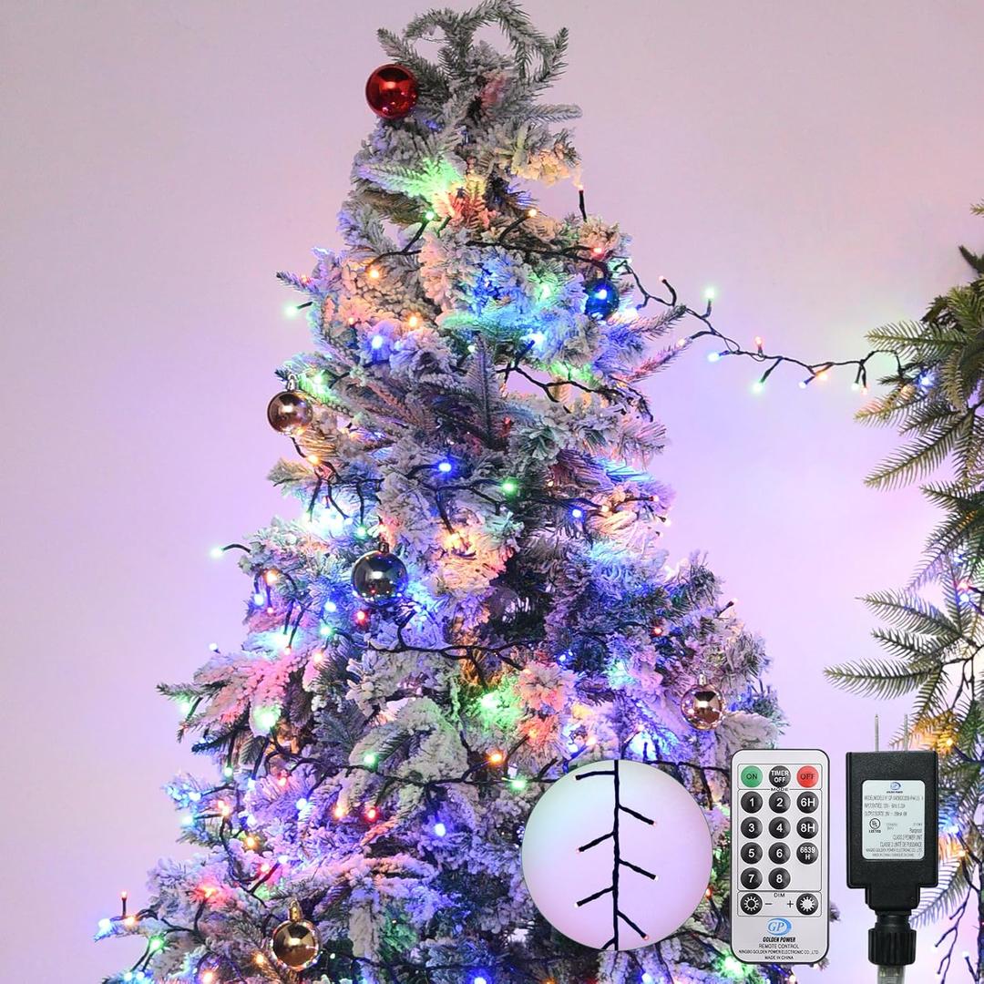 Cluster Lights Christmas 1000 Led Fairy Lights Green Wire 108FT Twinkle Lights with Remote 8 Modes String Lights Timer Plug in Firecracker Fairy Light for Outdoor Valentines Day Decorations,Mixcolor (Multicolor)