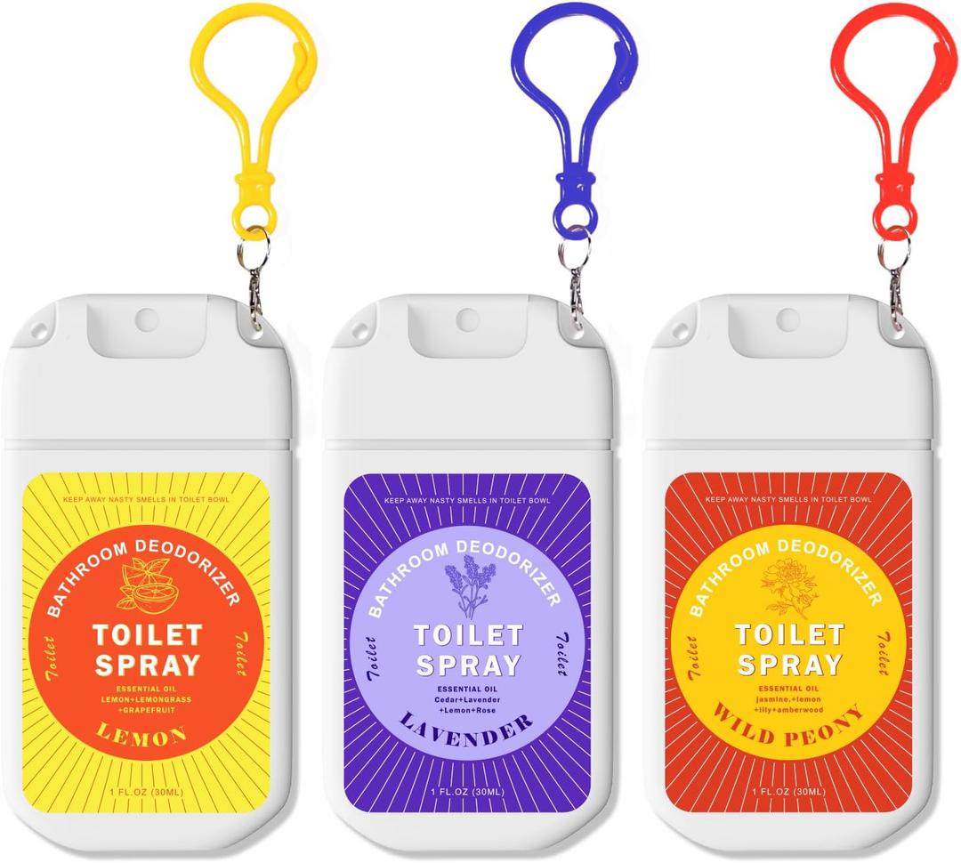 Toilet Spray for Poop Odor Eliminator, Travel Size Toiletries, Air Freshener Spray for Bathroom, Each 1 FL.OZ, 3 Pack, Lemon Lavender Peony Scent