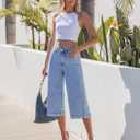 GRAPENT Capri Jeans for Women Wide Leg Trendy High Waisted Side Seam Stretchy Denim Capris Pants Summer Casual Jeans (Blue), X-Large