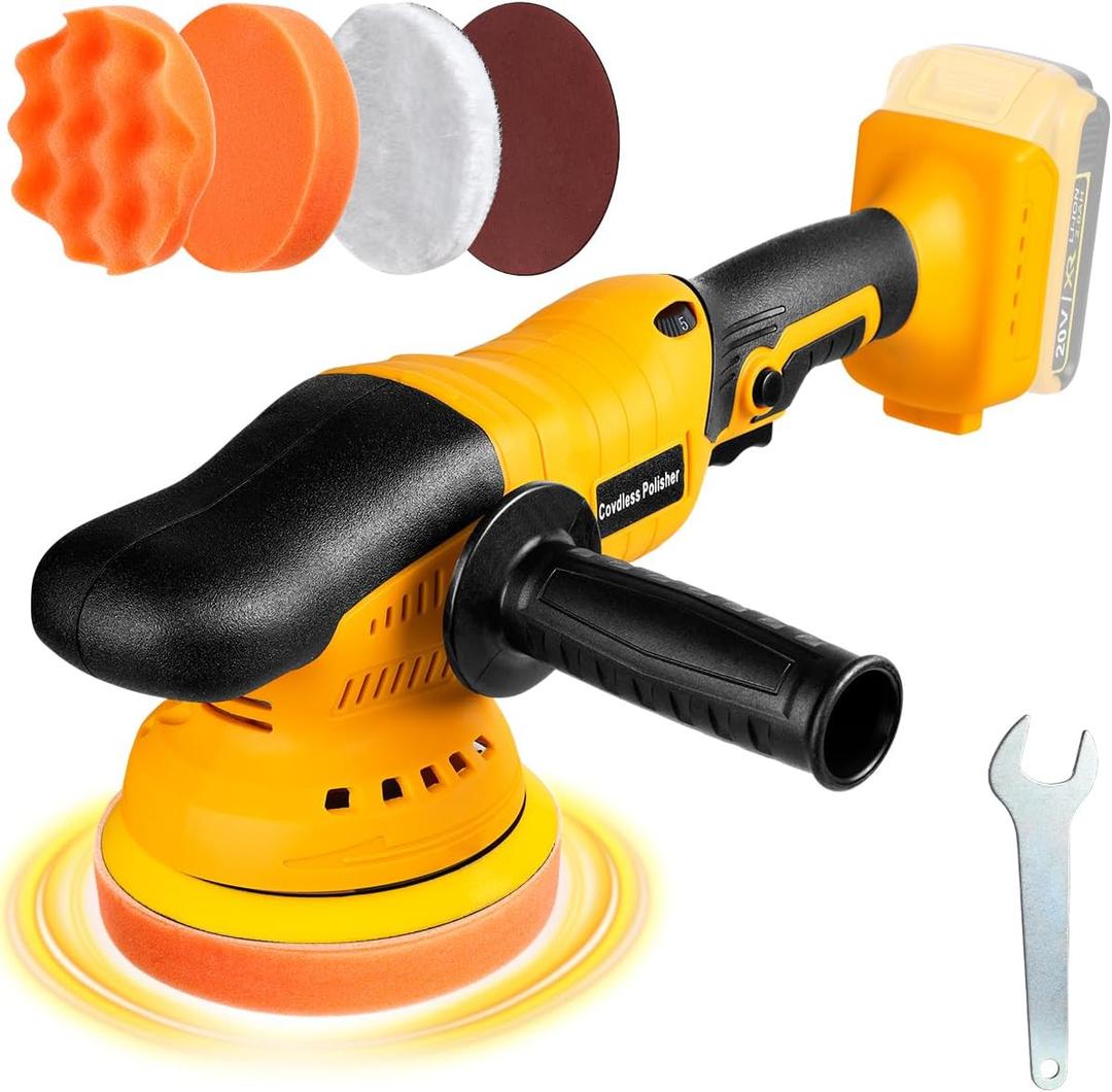Cordless Buffer Polisher Kit for Dewalt 20V Battery(No Battery) Orbital Car Polisher 6 Variable Speed 1800 to 6500 RPM, Car Buffer Polishers for Car Detailing,Polishing,Waxing(Battery Not Included)