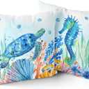 Giwawa Coastal Ocean Pillow Covers Set of 2, Sea Turtles Seahorse Decorative Throw Pillow Cases 16"x16", Watercolor Marine Animals Double Sided Square Cushion Covers for Sofa Couch Bed Car