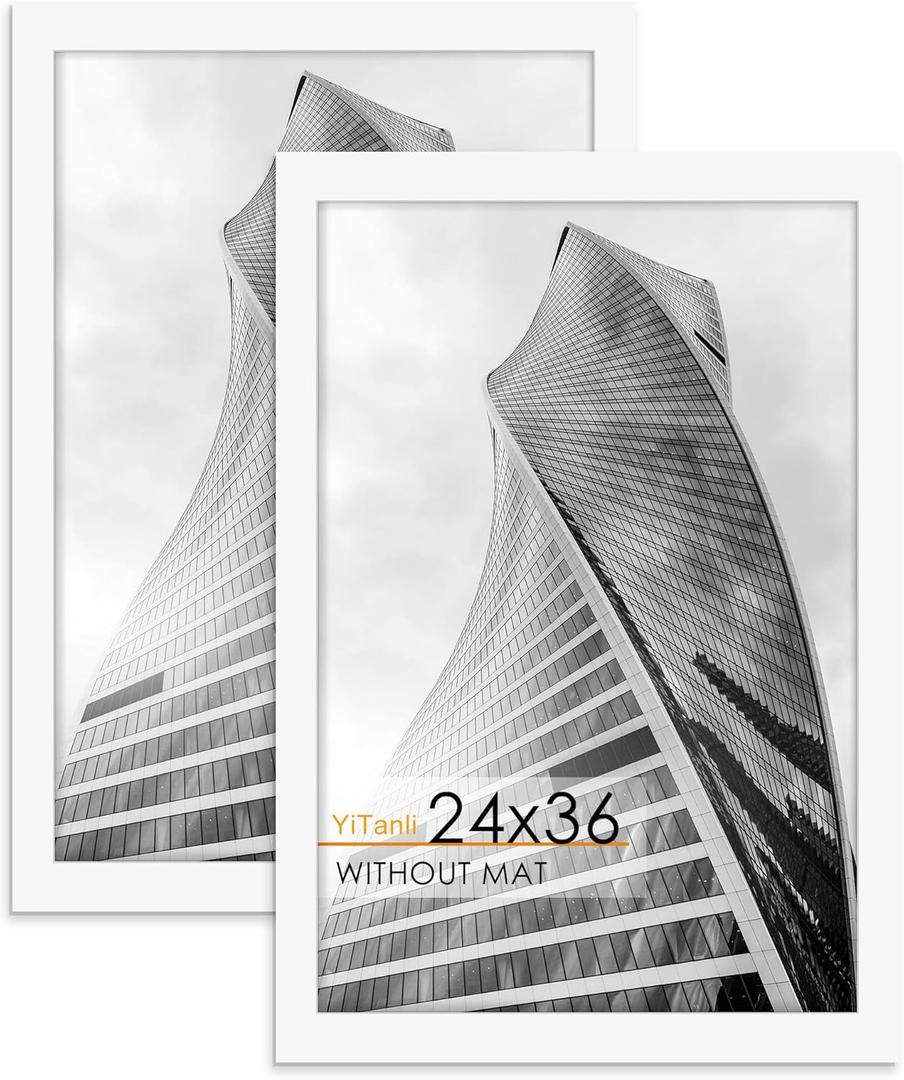 24x36 Poster Frame 2 Pack, White Poster Frame 24 x 36 inches for Pictures and Art Prints, 36x24 Picture Frame Horizontal or Vertical Wall Mounting