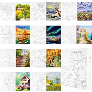 Sherr 10 Pcs Pre Drawn Canvas for Painting Preprinted Stretched Cotton Canvas for Adults Pre Drawn Outline for Valentines Couple Date Night Sip and Paint Party Favor(Scenery,8 x 10 Inch)