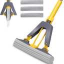 Sponge Mop with Self-Squeeze Feature, Stainless Steel Handle, 3 PVA Absorbent Mop Head Refills, Ideal for Home & Commercial Use on Tile, Floor, Bathroom & Garage