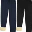 URATOT 2 Pack Women's Sherpa Lined Sweatpants with Pockets Winter Warm Jogger Sweatpants Athletic Fleece Lined Pants (Medium, Black, Navy Blue)