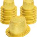 Hillban 12 Pack Gold Hats Glitter Sequin Party Top Hats Bulk Disco Costume Accessories for Magician Birthday Celebration Magic Masquerades Cosplay Party Supplies