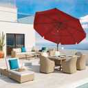 JEAREY 3 Tiers 9 FT Patio Umbrellas Outdoor Table Umbrella with Push Button Market Umbrella 8 Sturdy Ribs UV Protection Waterproof for Garden,Red