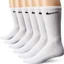 Nike unisex-adult Performance Cushion Crew Socks With Band (6 Pairs) (Medium, White/Black)