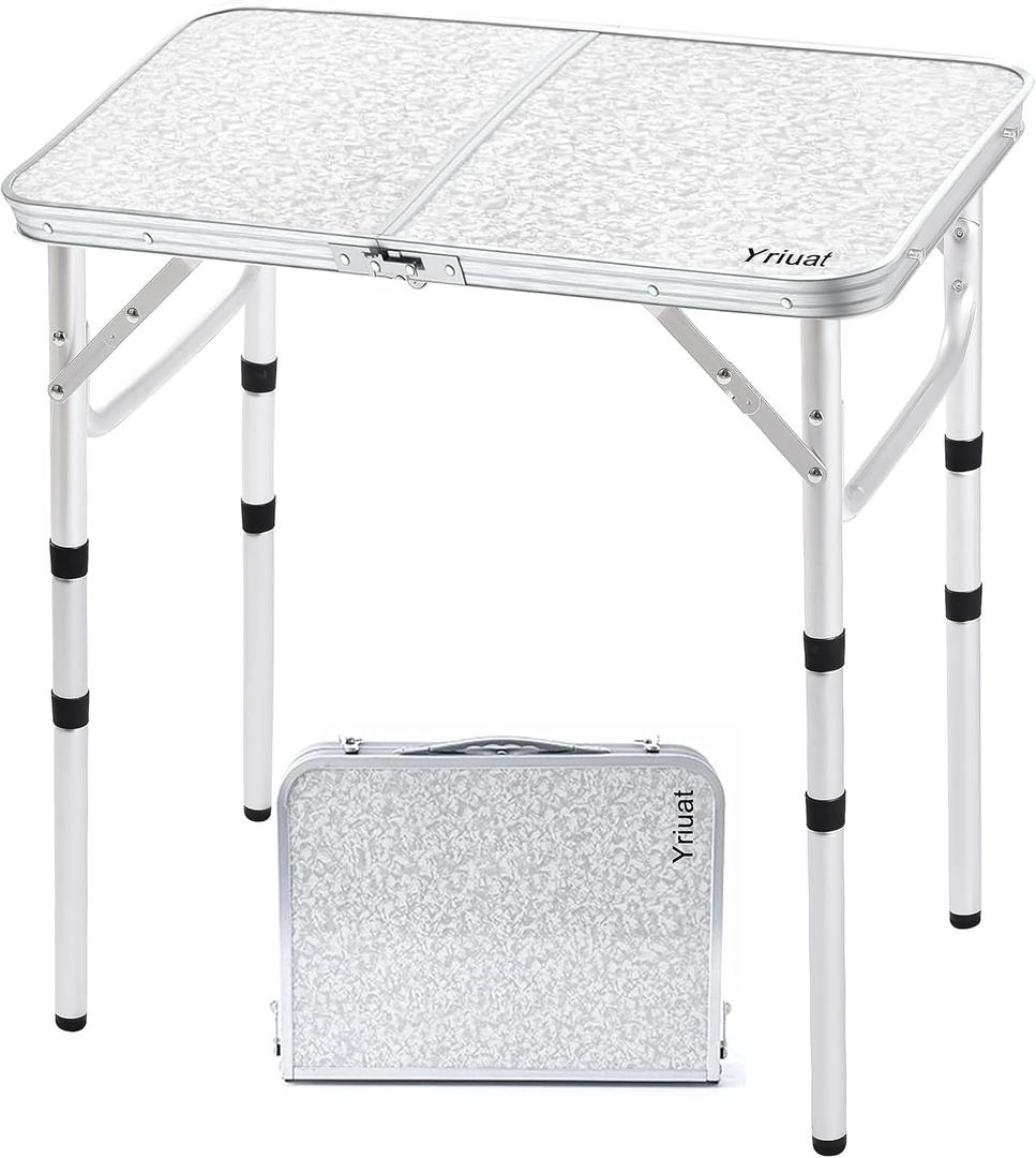 Folding Camping Table 2ft Portable Pinic Table Adjustable Height Small Card Table Aluminum Foldable Lightweight with Carry Handle for Outdoor Indoor Hiking Camp BBQ Beach (24"l X 16"w)