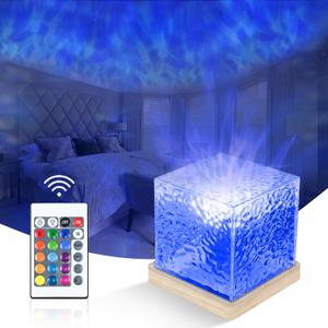 Northern Lights Ocean Wave Table Lamp Projector, 16 Colors Dynamic Rotating Underwater Wave Lights, Cube Aurora Glow Projector Night Light with Remote Control for Bedroom Bed Kids Adults Baby Room (Square)