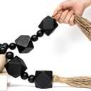 Extra Large Wood Bead Garland With 2" Diameter Geometric Wooden Beads, Tassels for Farmhouse Decor (Black, 56 Inches)