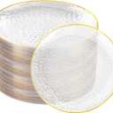 Rubtlamp 100 Pcs Gold Plastic Plates, 10 inch Clear Gold Dinner Plates, Hammer Pattern Design, Fancy Disposable Plate, Heavy Duty Party Plate Ideal for Party