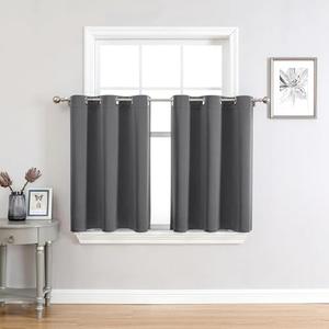 ChrisDowa Small Window Curtains 36 inches Long for Bedroom - Grommet Short Thermal Insulated Room Darkening Curtains for Kitchen (2 Panels, Grey, 42 x 36 Inch)