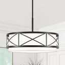 19.7'' Black Drum Chandelier - 5-Light Modern Farmhouse Chandeliers Hanging Ceiling Light Fixture Drum Pendant Light with White Fabric Shade for Dining Room Kitchen Living Room Foyer Entryway Bedroom