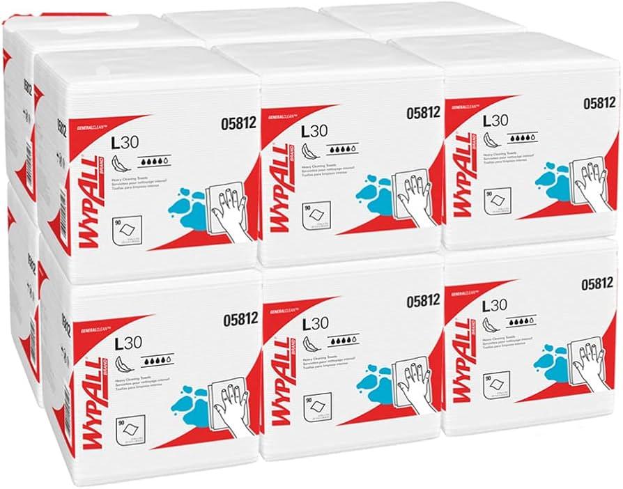 Kimberly-Clark 05812 White WYPALL L30 Wipers, 12" W x 12.5" L (Pack of 6)