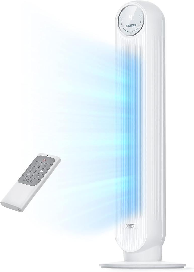 Dreo Tower Fan for Bedroom, 25ft/s Velocity Quiet Floor Fan, 90 Oscillating Fans for Indoors with 4 Speeds, 4 Modes, 8H Timer, Standing Fans, Bladeless Fan, White, Nomad One (DR-HTF007)