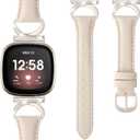Leather Band Compatible for Fitbit Versa 4/Versa 3/Fitbit Sense 2/Sense, Bling Dressy Watch Strap with C-Shaped Buckle for Women