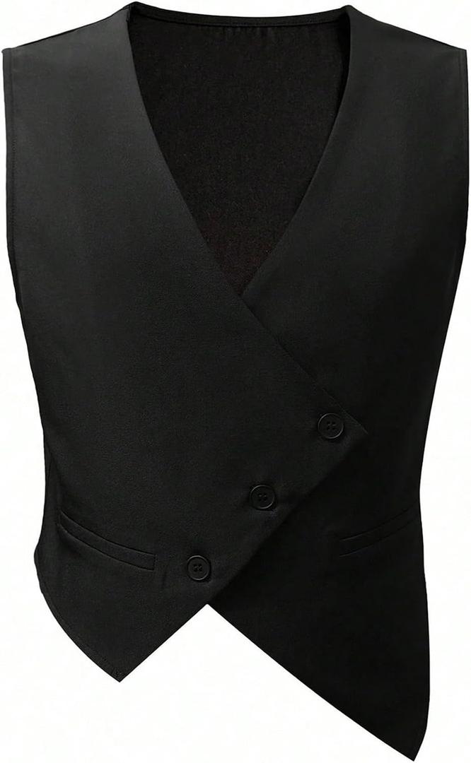 GORGLITTER Men's Suit Blazer Vest V Neck Button Down Wrap Sleeveless Jacket Casual Business Formal Waistcoat Black, Medium