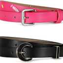 2 Pack Womens Belt Pink Black Belt Set Fashion Thin Light Waist Belts Daily Christmas Gifts for Women Teen Girls