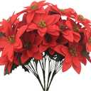 FERIAL 4 Pcs Christmas Artificial Flowers Poinsettia Flowers Red 7 Heads Silk Poinsettia Christmas Floral Bouquet Winter Artificial Poinsettia Bushes for Xmas Party Holiday Arrangements Decoration