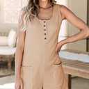 AlvaQ Womens Short Jumpsuits Solid Color Summer Casual Waffle Button Front Sleeveless Rompers with Pockets (X-Large)