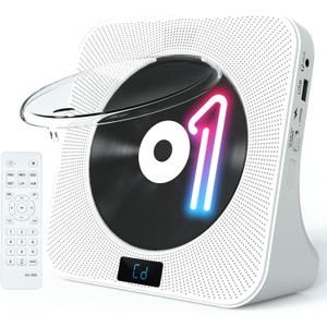 Desktop CD Player Portable with Bluetooth - Jimwey CD Players for Home with HiFi Speakers, FM Radio, Remote Control, LED Screen Display, Support CD/Bluetooth/USB/AUX, White CD Player for Gift