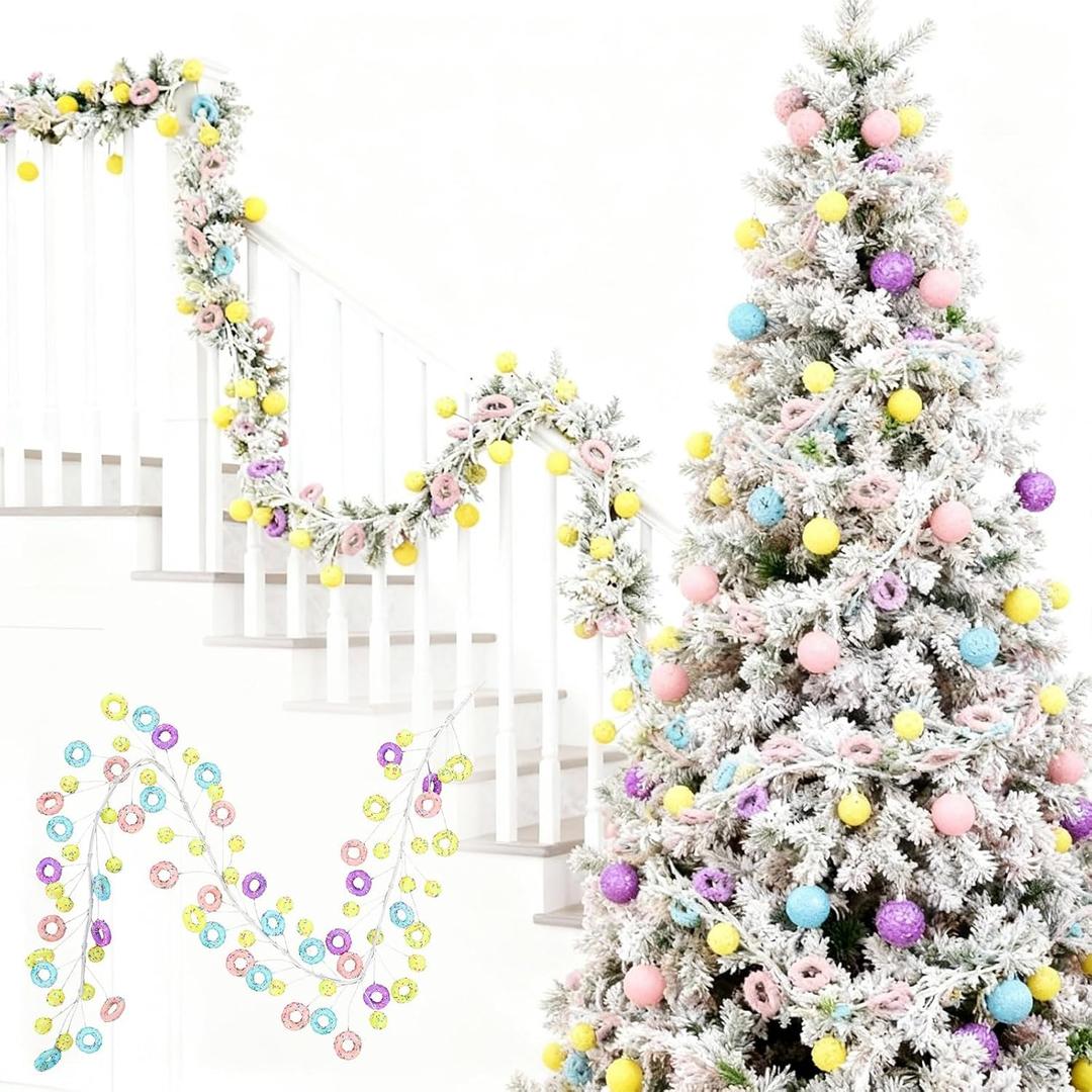 Giegxin 6 Feet Christmas Pastel Garland Candy Ornament Pink Blue Ball Party Christmas Decorations for Xmas Home Indoor Outdoor Decoration Holiday Mantelpiece Stairs Home