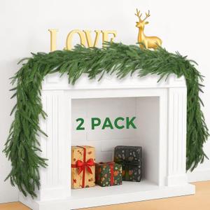 9FT Christmas Norfolk Pine Garland, Artificial Pine Needles Winter Garlands Faux Greenery Fake Garland for Holiday Fireplace,Table, Window, Stairs, Mante, Indoor Outdoor Decor (2 Pack, 9 FT)