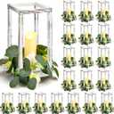 Sabary 20 Sets/ 40 Pcs Wooden Lantern Candle Holders with Candles for Wedding Decoration Vintage Table Centerpiece Farmhouse Rustic Candle Lantern for Indoor Fireplace Dining Party Decor (White)