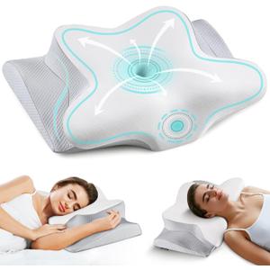 Cervical Neck Pillow for Pain Relief, Ergonomic Side Sleeper Pillow Cooling Memory Foam Pillows for Sleeping, Contour Pillow Orthopedic Bed Pillow for Back Stomach Sleepers