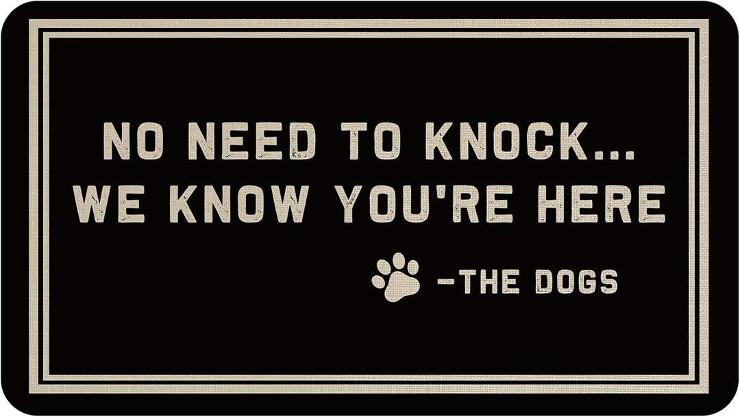 No Need to Knock We Know You're Here Flower Doormat Funny Welcome Mat Floor Mat Rug Outdoor Front Door Bathroom Mats Indoor 30" x 17" Kitchen Rugs and Mats (The Dogs)