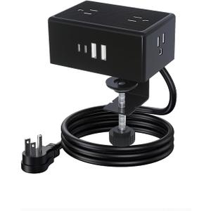 PD20W Desk Clamp Power Strip, Desktop Mount Surge Protector, Fast Charging Station, Desktop USB-C Outlets with 4 Outlets 4 USB Ports (2 USB C), Home Office Accessories Essentials (6FT)