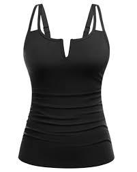 Women Tankini Bathing Suit Top - Ruched Tummy Control Swimsuit Top Modest Swim Tank Top Only No Bottom 2025 L