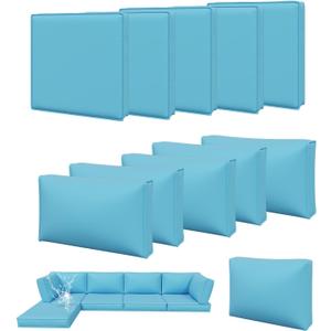 Aoxun 11pcs Patio Cushion Covers Replacement, Waterproof Outdoor Furniture Cushion Covers with Zipper and Non-Slip Bottom, Patio Sofa Couch 3 Sizes for Patio Sectional, Covers Only (Sky Blue)