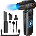 Compressed Air Duster 150000 RPM, Cordless Electric Air Blower with LED Light, 8000mAh Battery and Multi Nozzles for Computer, Keyboard, Car Interior & Electronics Cleaning (Black)