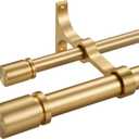 Double Curtain Rod 36 to 72 Inch,1 Inch Heavy Duty Curtain Rods for Windows with Solid Aluminum Cylindrical Finials and Bracket,1 Front and 5/8 Back Telescoping Double Drapery Rod,Warm Gold