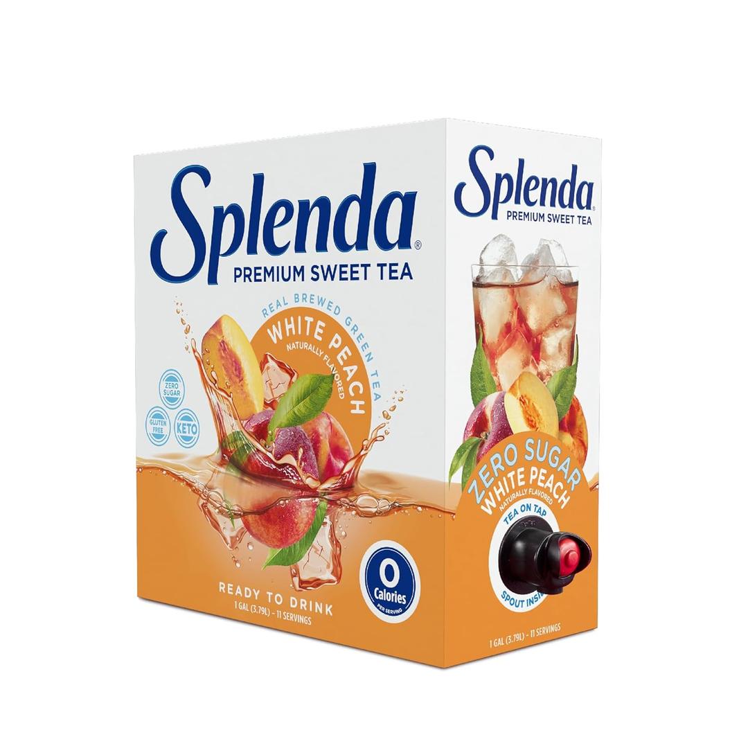 SPLENDA Premium Sweet Tea On Tap, 1 Gallon Bag In Box Ready to Drink Liquid, White Peach Green Tea, 128 Fl Oz BB 2/20/26