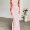 Women's Sexy Bodycon Mesh Backless Maxi Dress Sleeveless Square Neck Wedding Guest Cocktail Party Long Dresses (Pink), XS