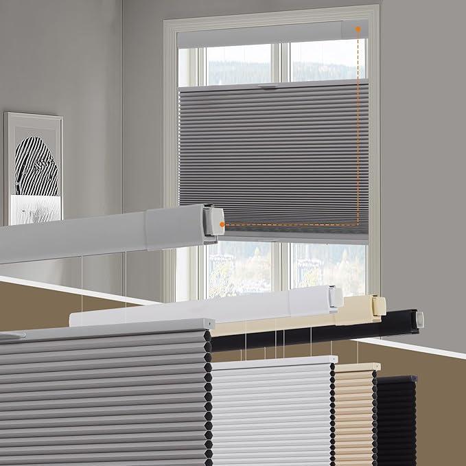 Persilux No Tools No Drill Blackout Cellular Shades for Windows Cordless Top Down Bottom Up Honeycomb Blinds,Easy to Install Cellular Blinds for Indoor Windows, Grey, 36" W x 64" H