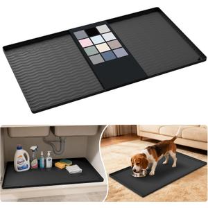 URMONA Waterproof Silicone Under Sink Mat 34'' x 19'' Shelf Liner for Kitchen and Bathroom, Cabinet and Counter Protector, Storage and Organizers, Litter Mat, Pet Cat Puppy Essentials(Black)