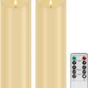 Large Outdoor Flameless Candles - 4" x 12" Battery Operated Flickering LED Pillar Candles with Remote and Timers for Indoor Outdoor Porch Lanterns (Set of 2)