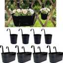 Joyfernal Pack of 4 Metal Hanging Planters for Outdoor Plants, 2 Pcs 4" Round Railing Planter & 2 Pcs 10" Oval Fence Flower Pots for Balcony Garden Decor, Black