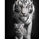 Canvas Wall Art Tiger Decor Black and White Picture Tiger and Cub Painting Wild Animal Poster Modern Artwork for Kids Room Office Bedroom Home Wall Decor Framed - 16.00"x24.00"
