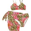 RoseSeek Girl's 3 Piece Bikini Set Floral Leopard O-Ring Swimsuit Beachwear