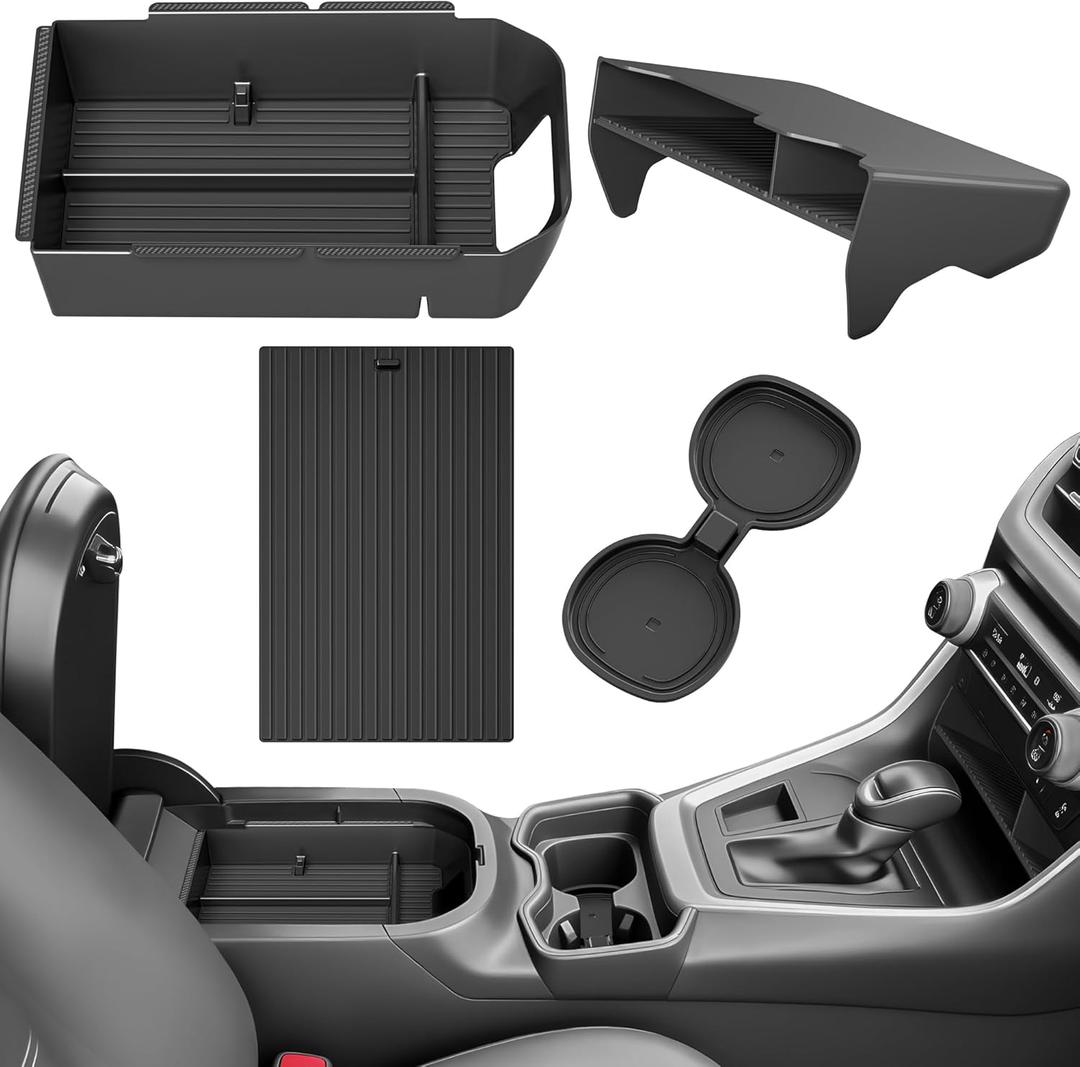 for Toyota RAV4(2019-2025) & RAV4 Prime(2021-2025) Center Console Organizer [Double Layers & Carbon Fiber] Gear Shift Tray Silicone Cup Holder for Toyota RAV4 Prime & RAV4 Accessories Black